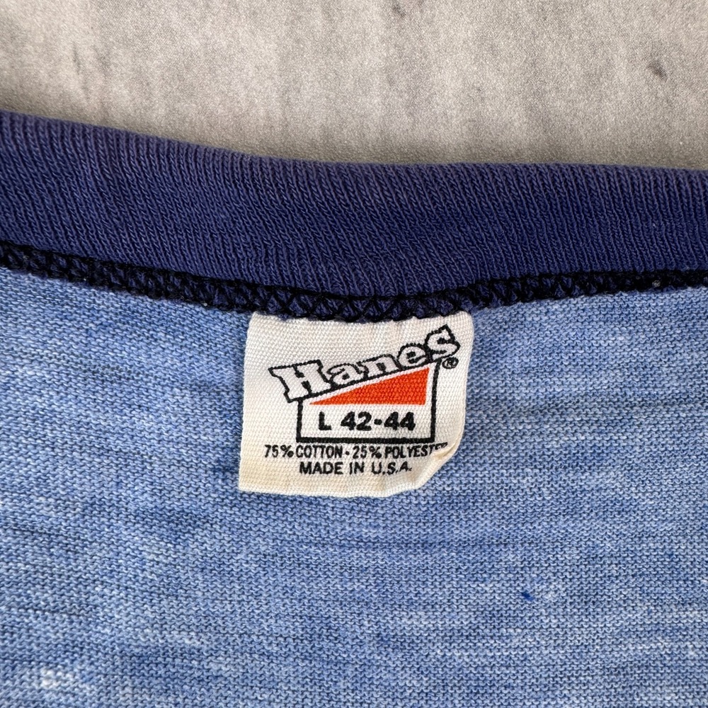 Vintage Cape Hatteras Ringer T-Shirt Mens Large Blue Carolina Paper Thin 70s - Picture 6 of 11